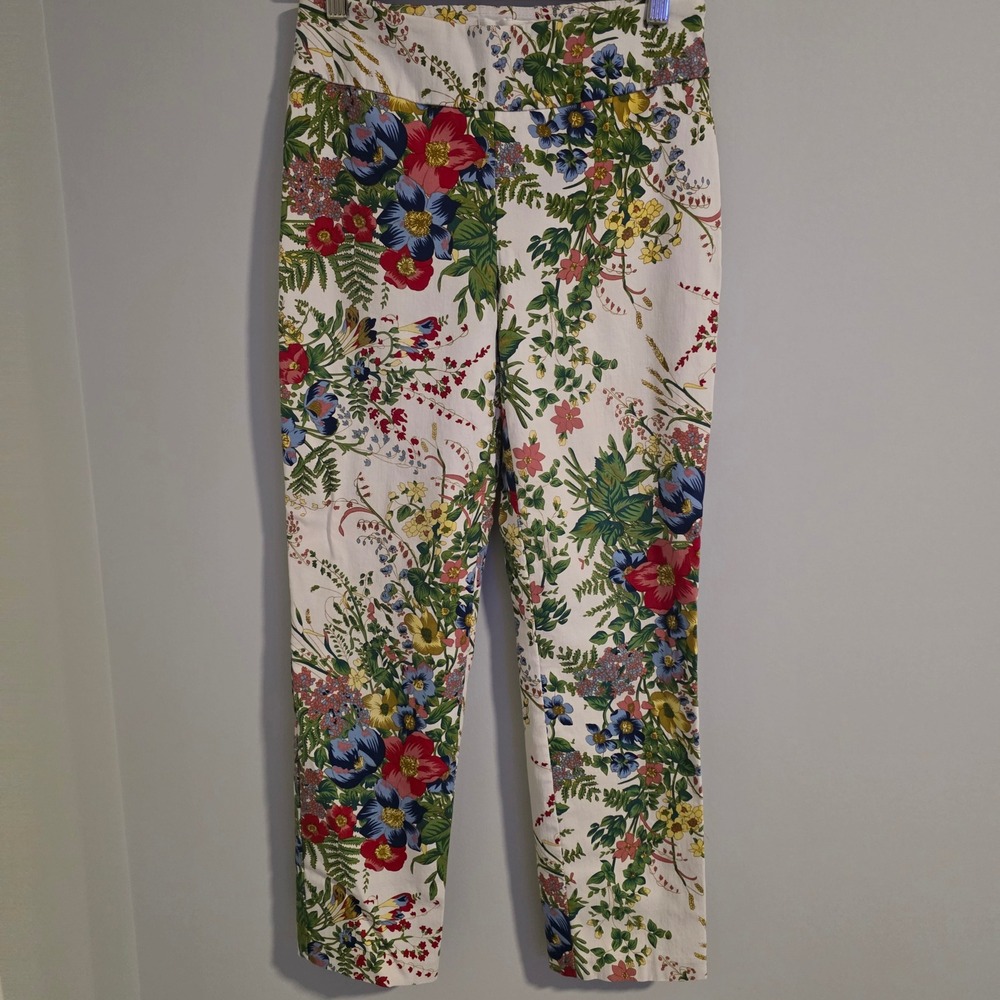 Joseph Ribkoff Floral Print Pants Women Size 6 High Waist Cropped Leg - Picture 3 of 9